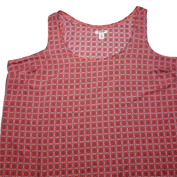 Old Navy Coral Red Geometric Print Rayon Tank Top Sleeveless Shirt XXL - Picture 5 of 6